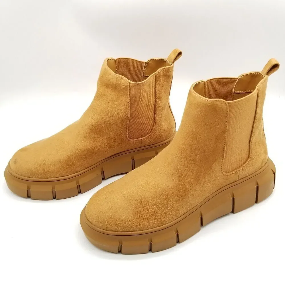 BP. Women Niya Chelsea‎ Ankle Booties Size 5.5 Brown Faux Suede Pull On